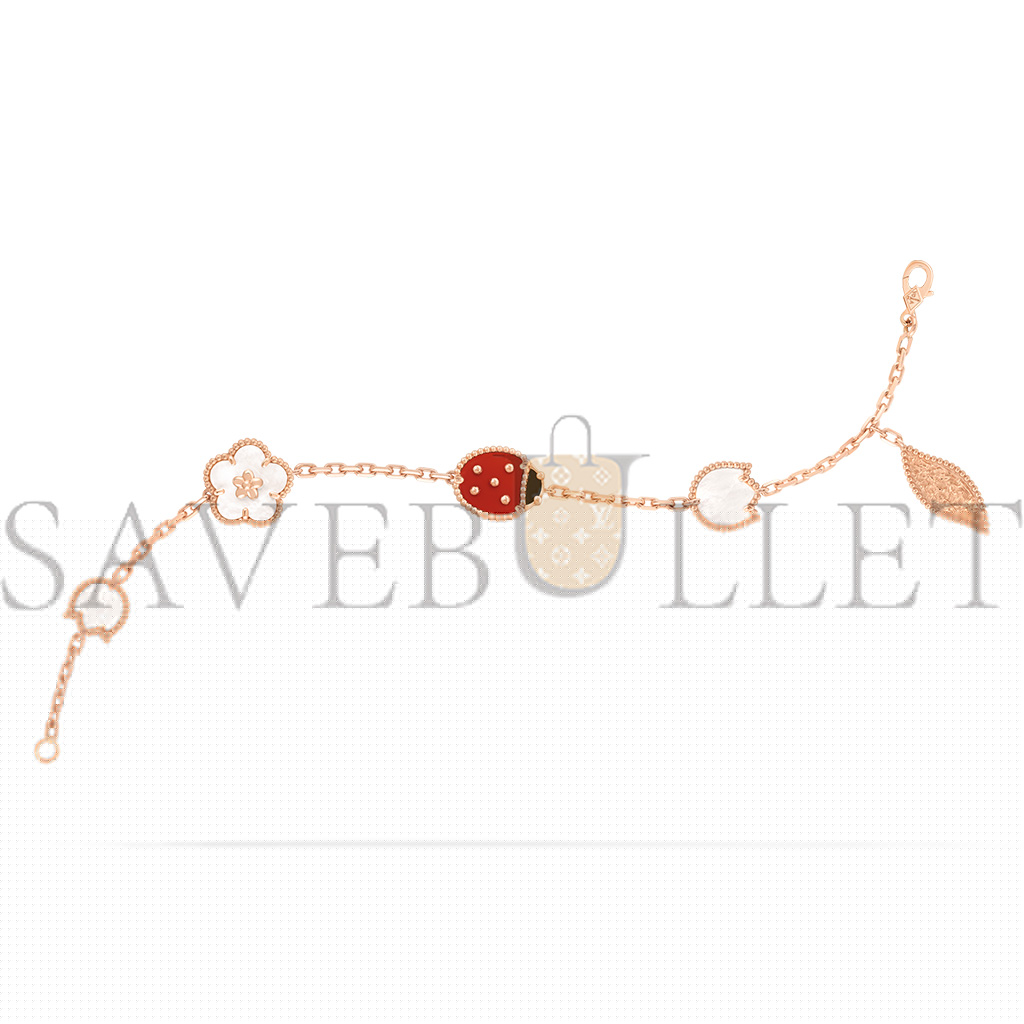 VAN CLEEF ARPELS LUCKY SPRING BRACELET, 5 MOTIFS - ROSE GOLD, CARNELIAN, MOTHER-OF-PEARL, ONYX  VCARP7RR00